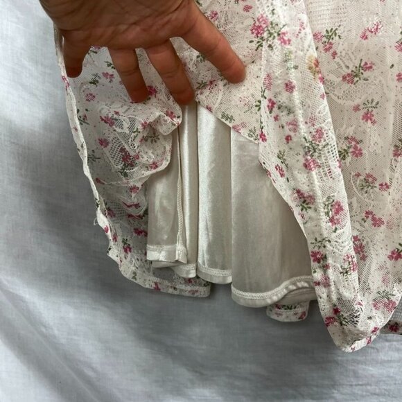 Strapless Floral Lace Midi Dress Womens S/M Smocked Bodice Cottagecore Fairy - Picture 6 of 13